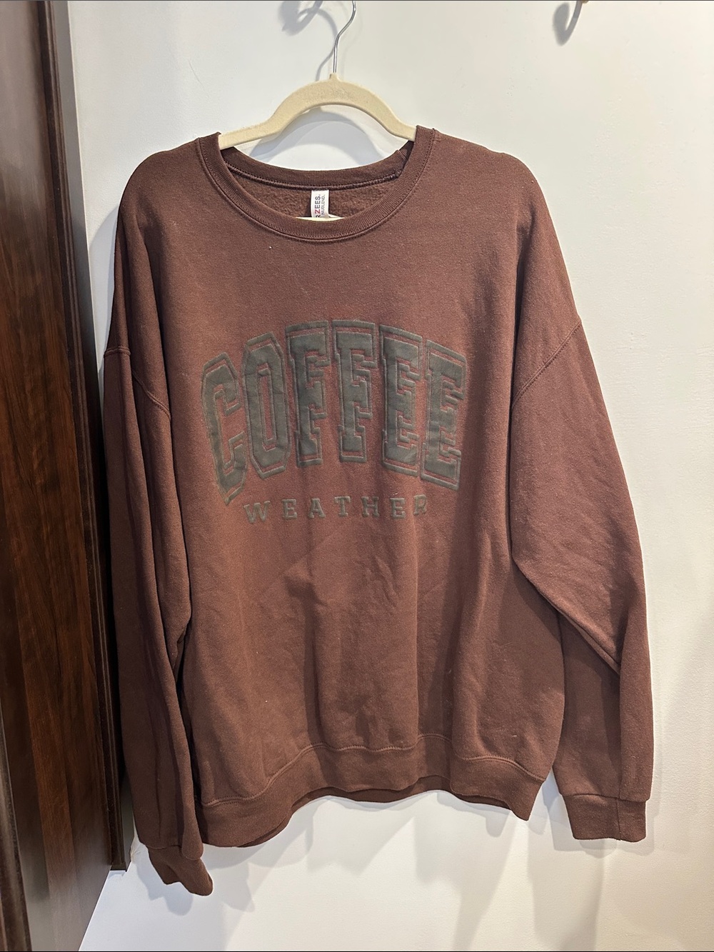 Jerzees Brown Crewneck Sweatshirt with "COFFEE" Graphic